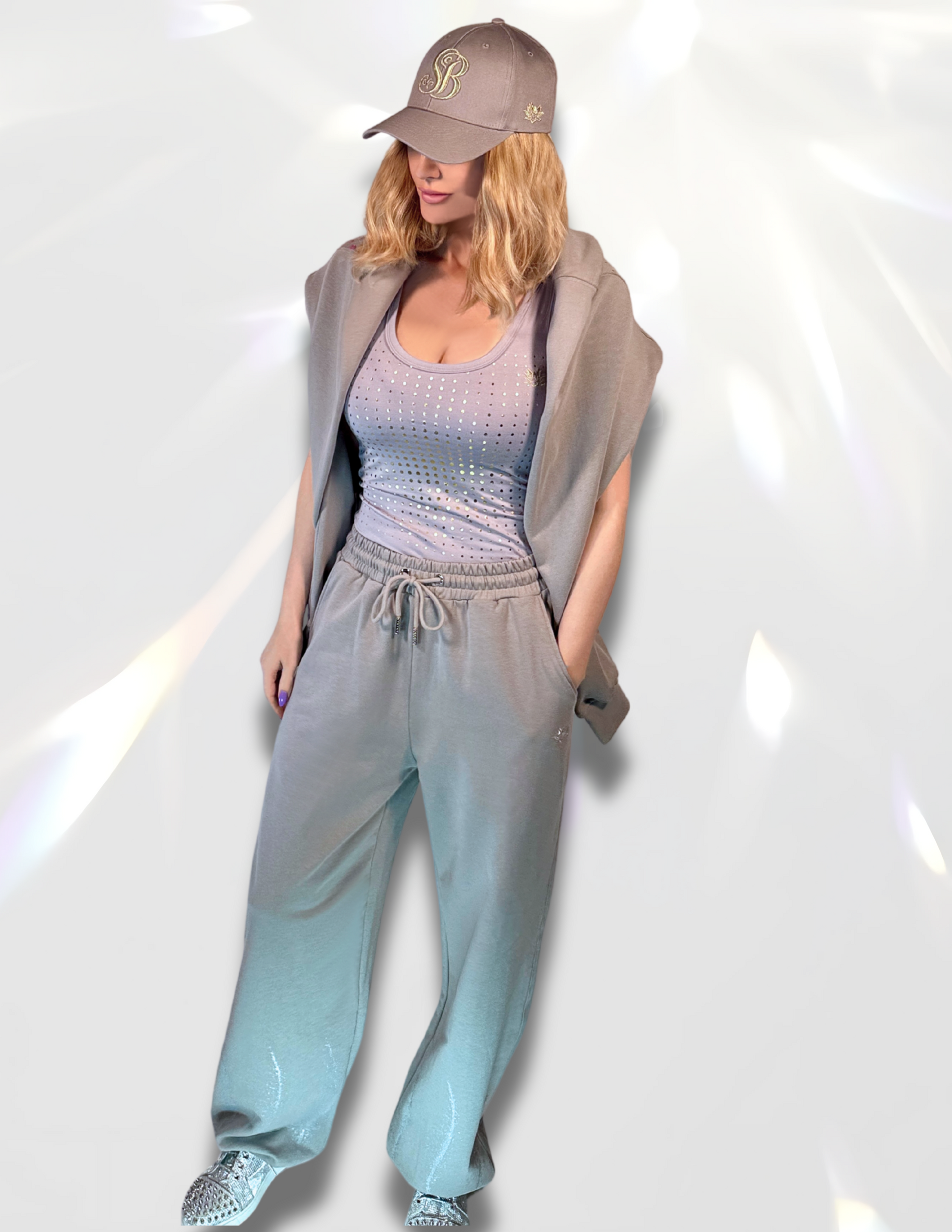 Moon Silver Glow Oversized Gray Sweatpants – metallic French Terry women’s matching set by Spicy Bloom.