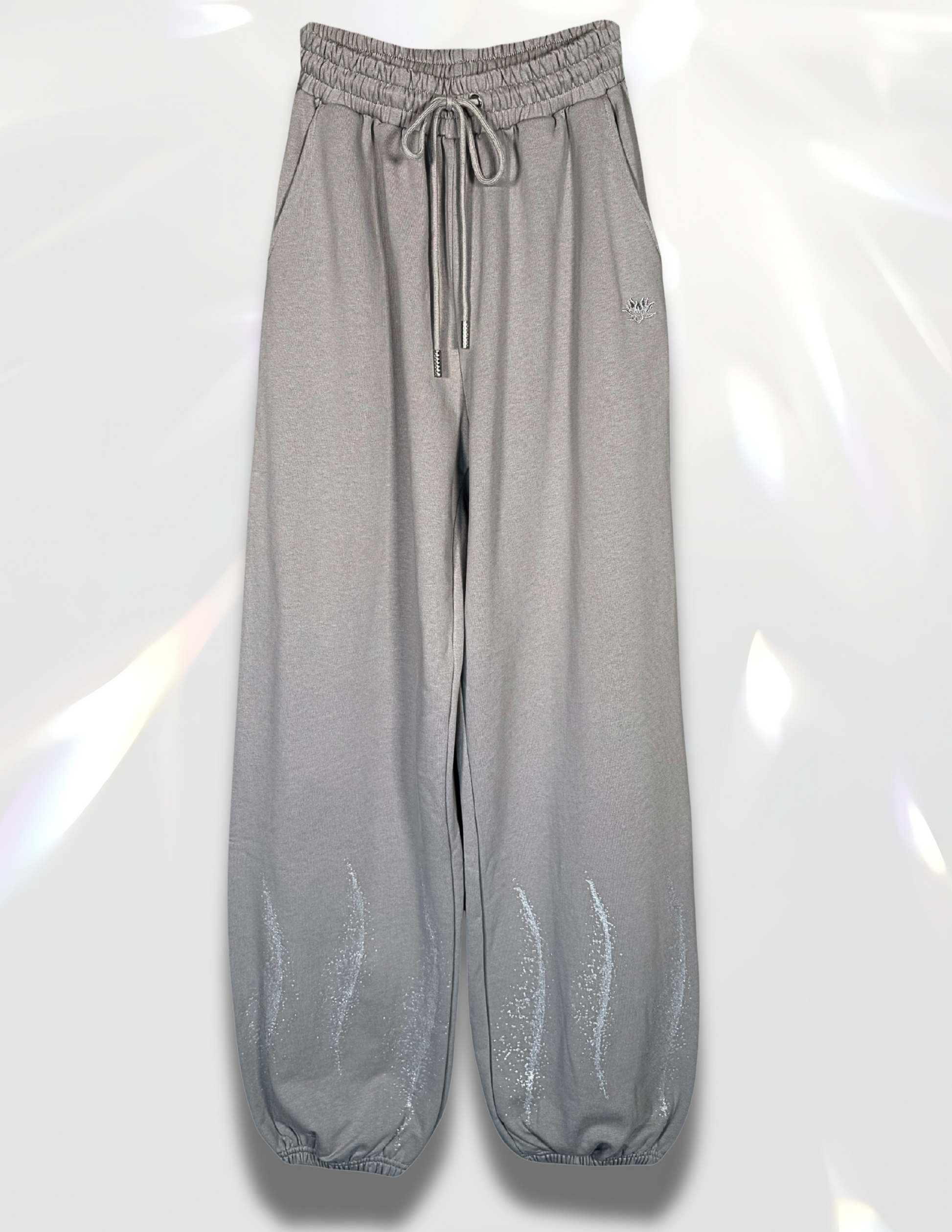 Silver glitter printed gray pants by Spicy Bloom.
