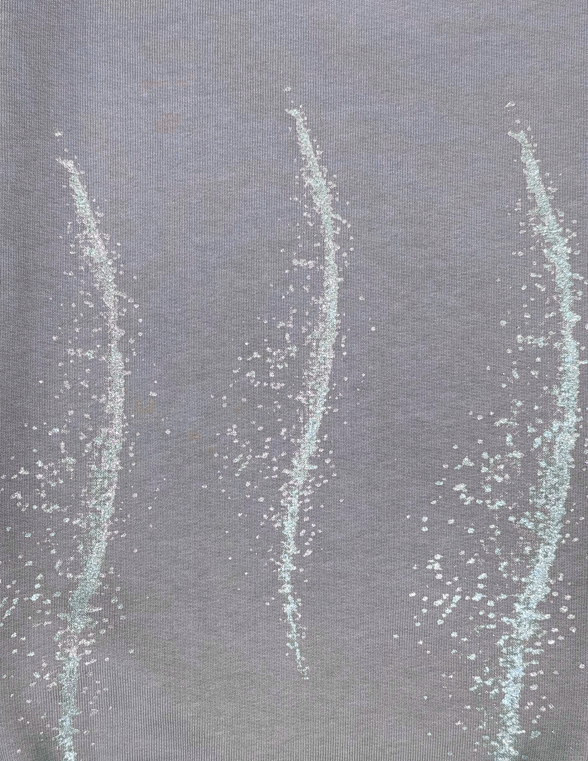 Silver glitter print detailing on oversized gray sweatpants by Spicy Bloom