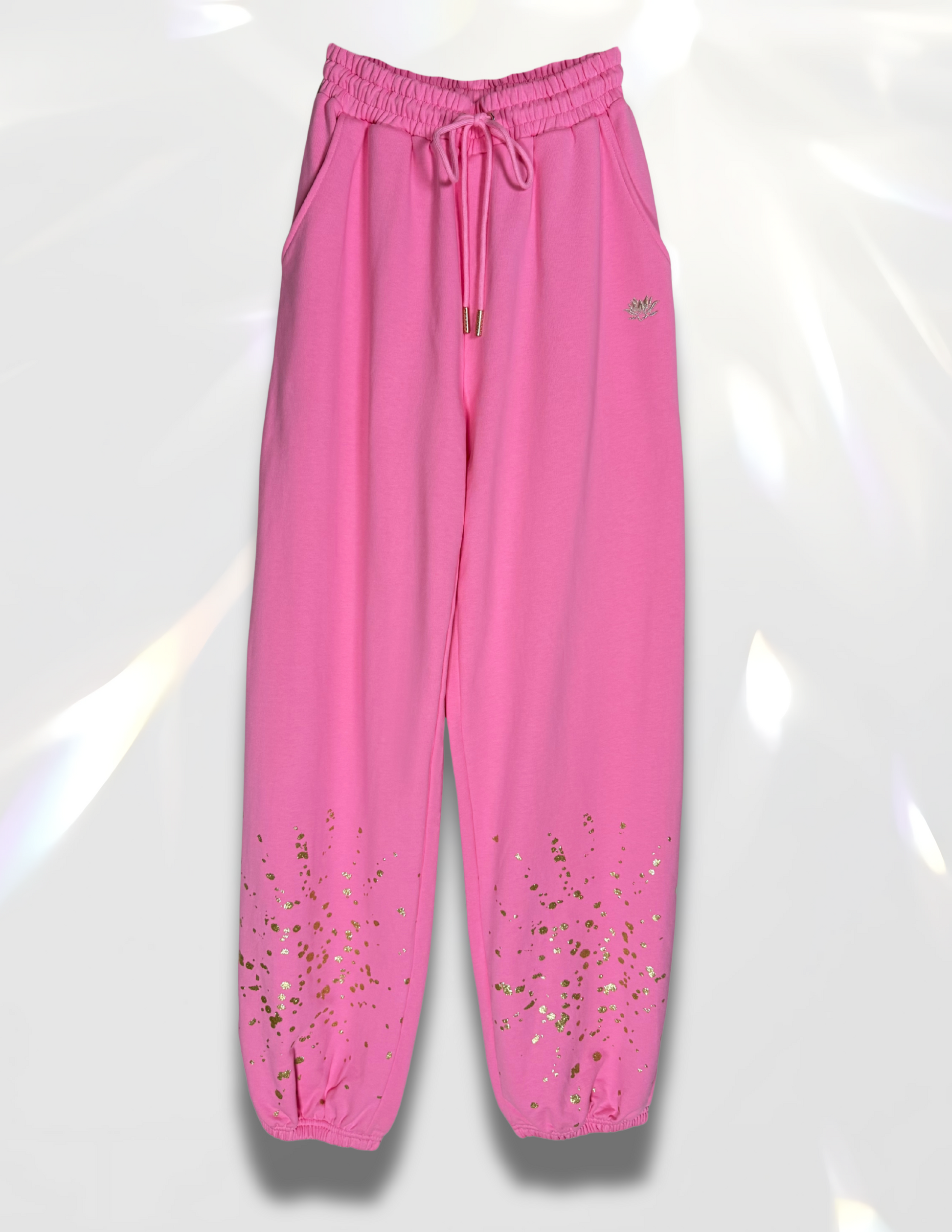 Gold glitter printed oversized sweatpants by Spicy Bloom