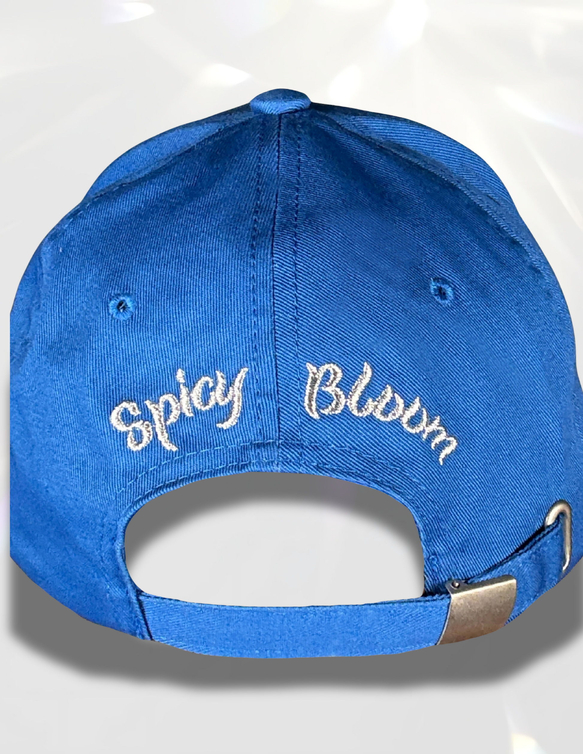 Spicy Bloom Silver Hat – metallic embroidered SB cap in silver thread.