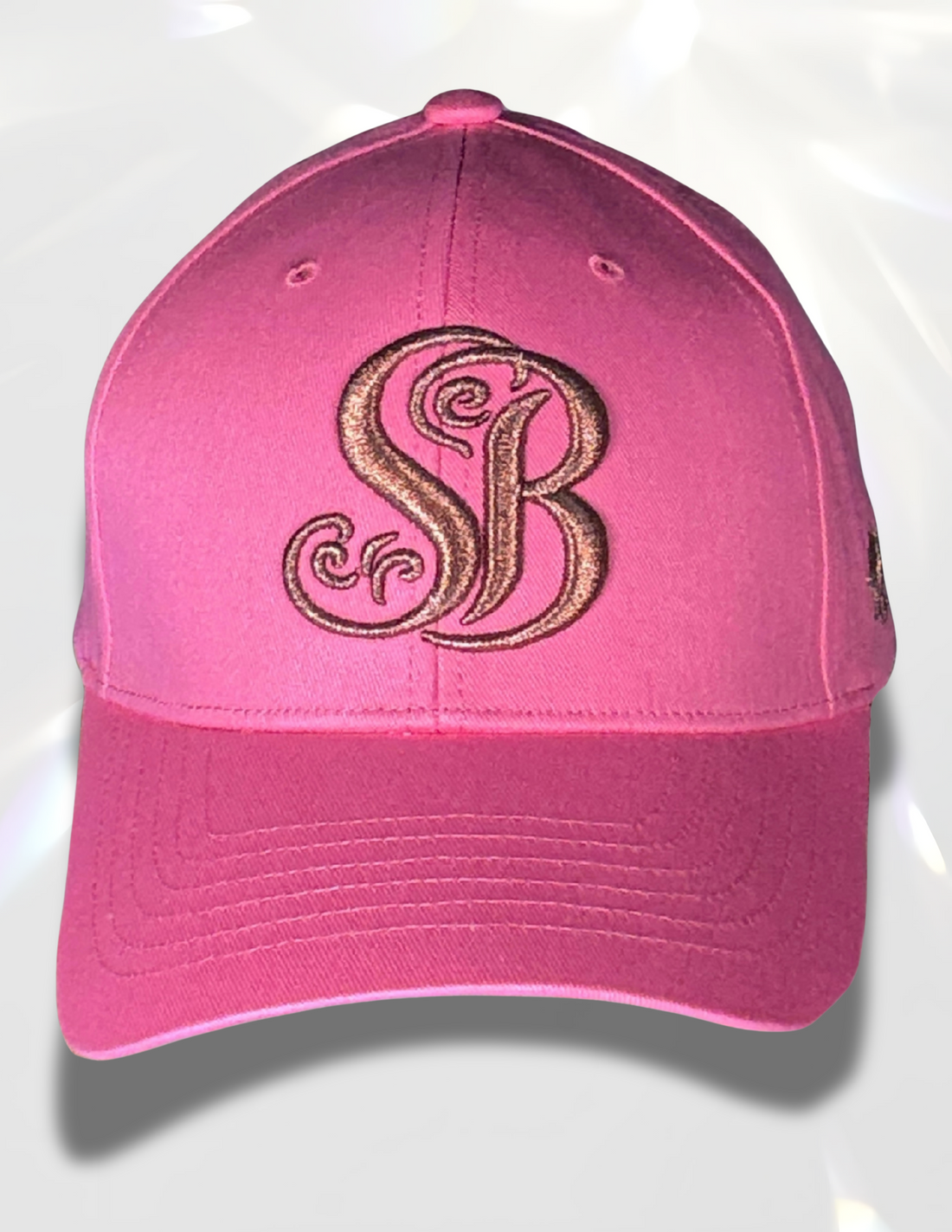 Spicy Bloom Rose Gold Hat – metallic embroidered SB cap in silver thread.