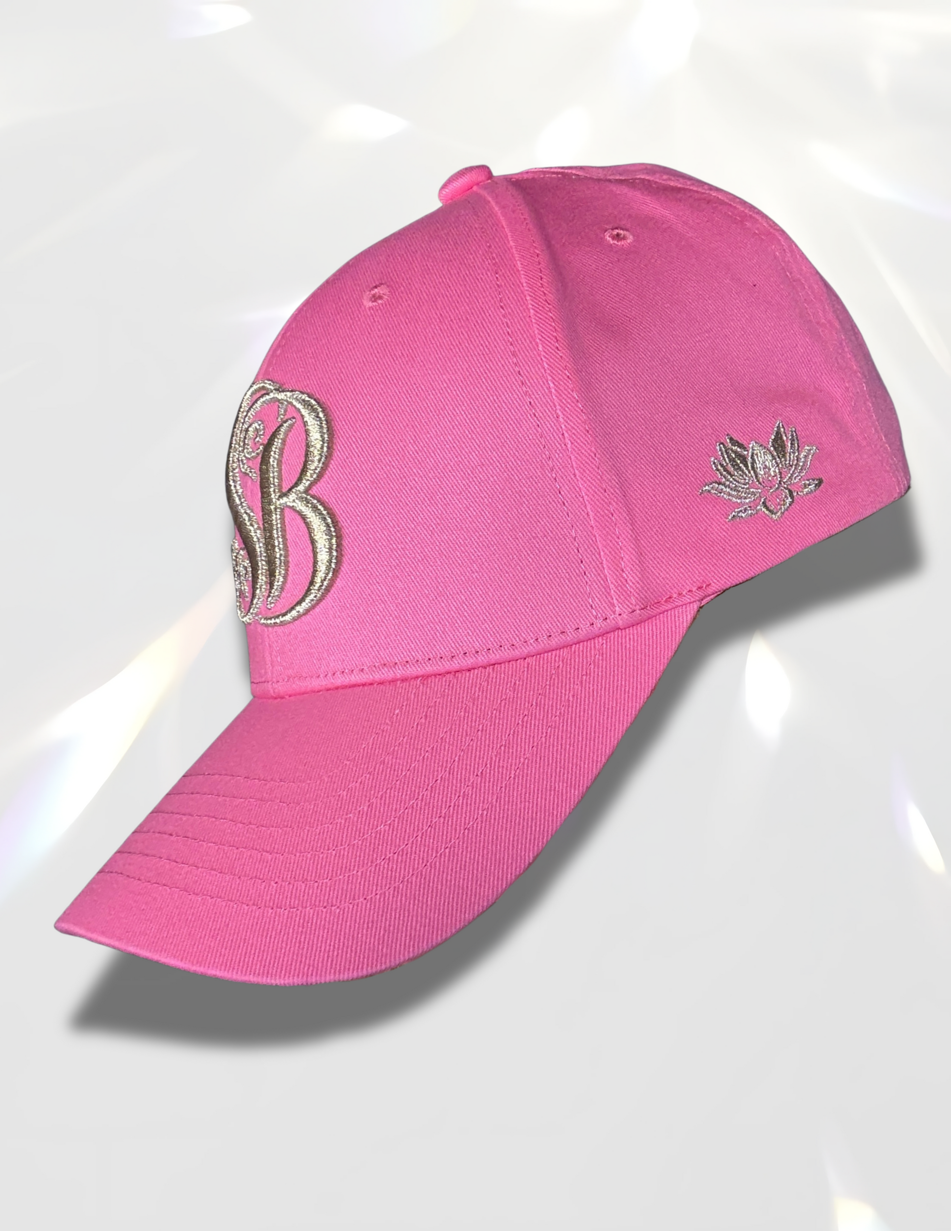 Spicy Bloom gold lotus embroidered cotton hat side view