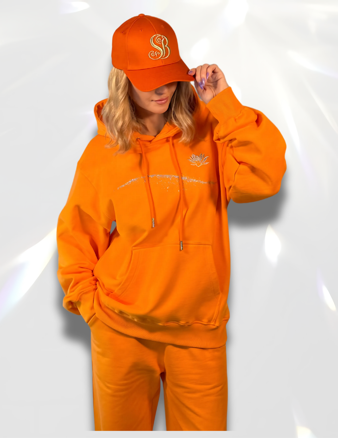 Silver metallic orange hoodie styled as a matching set – Moon Silver Glow by Spicy Bloom.