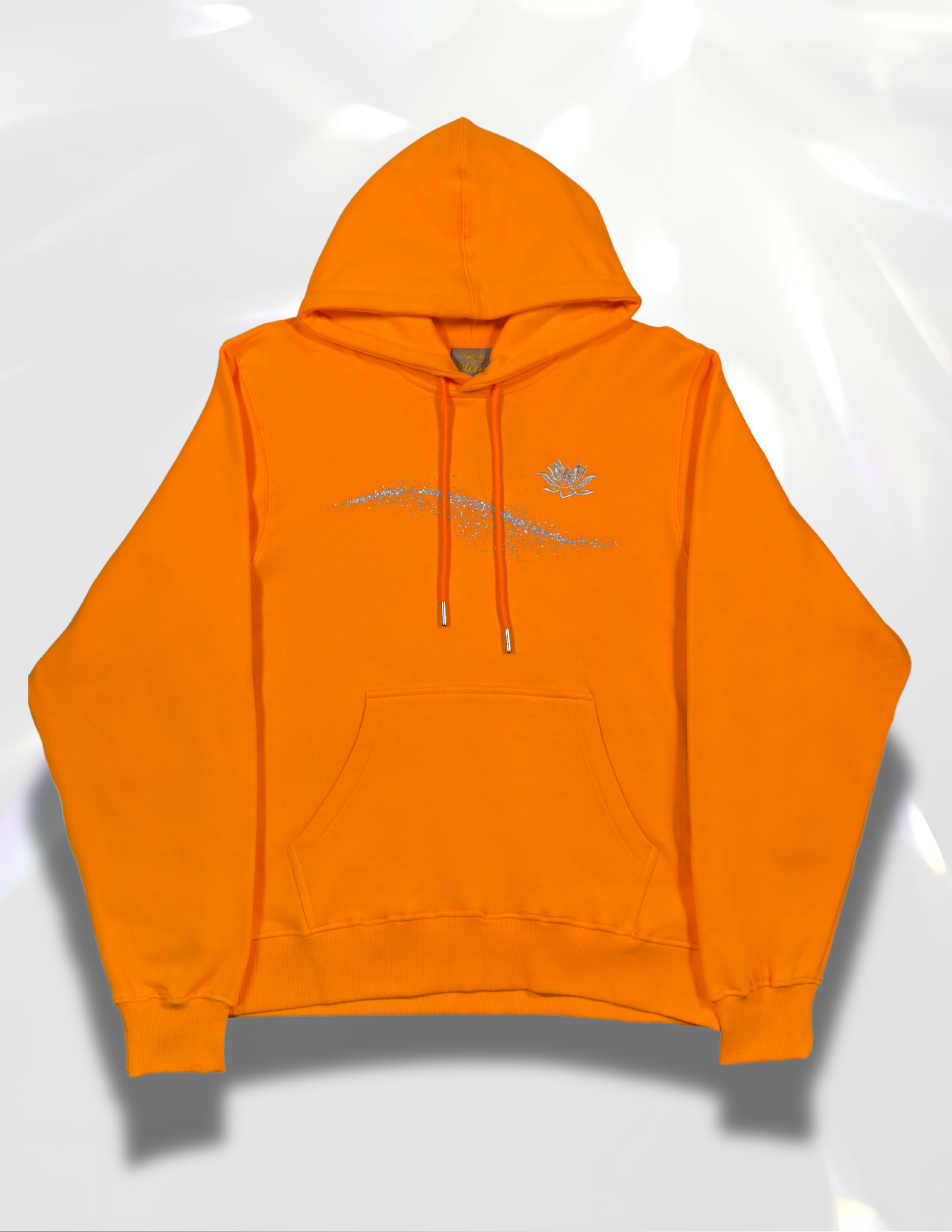 Silver metallic print and embroidery orange hoodie – Moon Collection Spicy Bloom