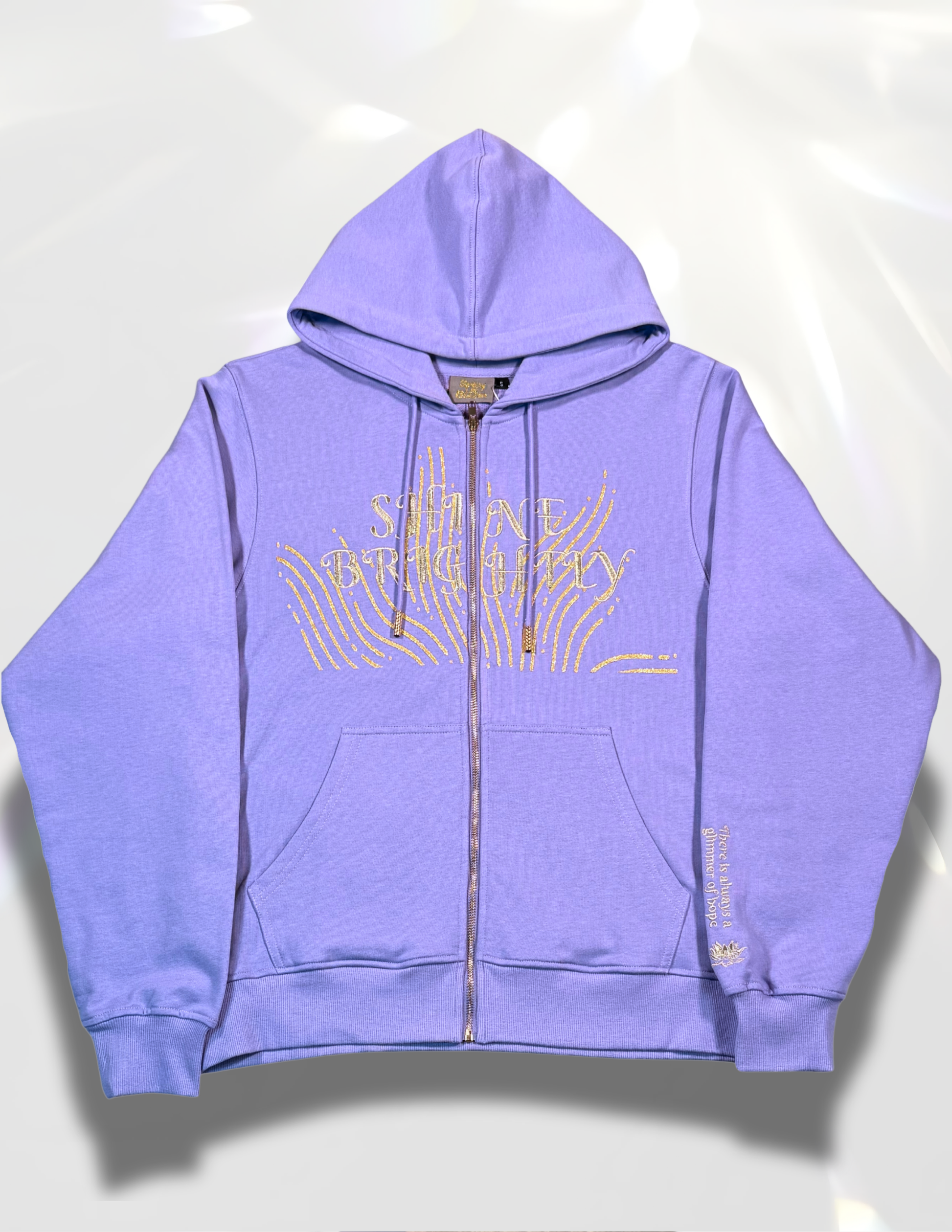 Shine Brightly Oversized Zip up Hoodie – gold glitter print and embroidery by Spicy Bloom