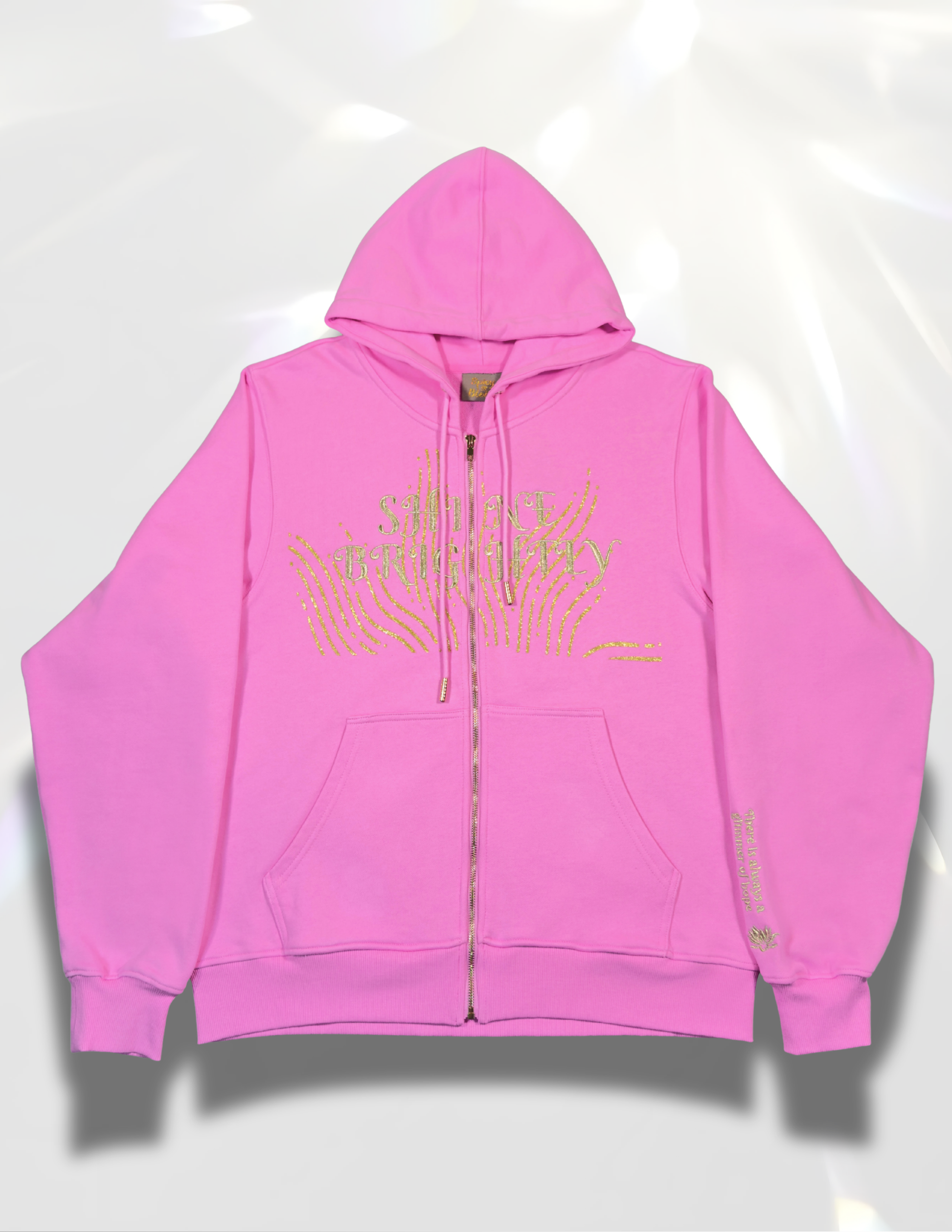 Shine Brightly Oversized zip up Hoodie – gold glitter print and embroidery  by Spicy Bloom
