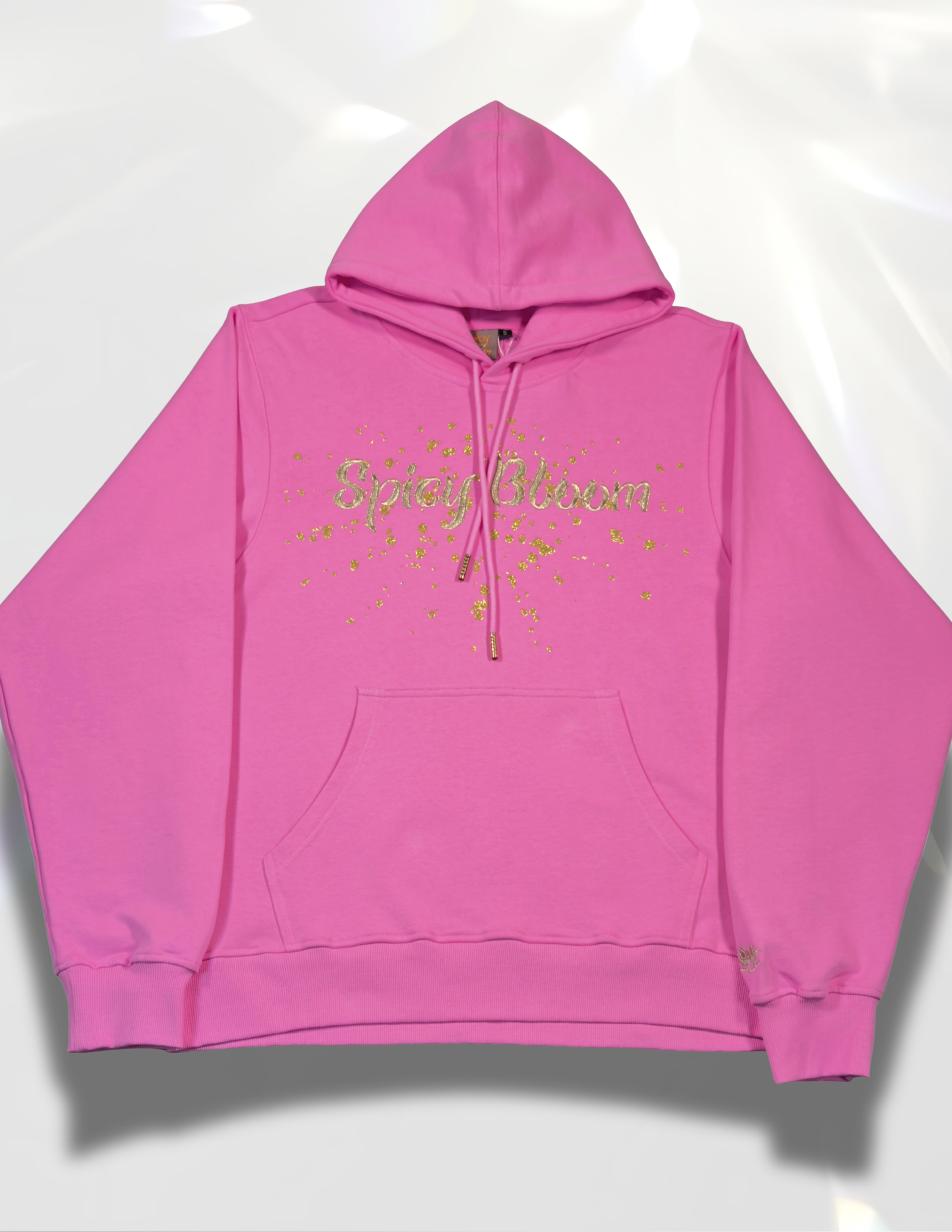Spicy Bloom Signature Gold Zip Hoodie – metallic oversized crewneck