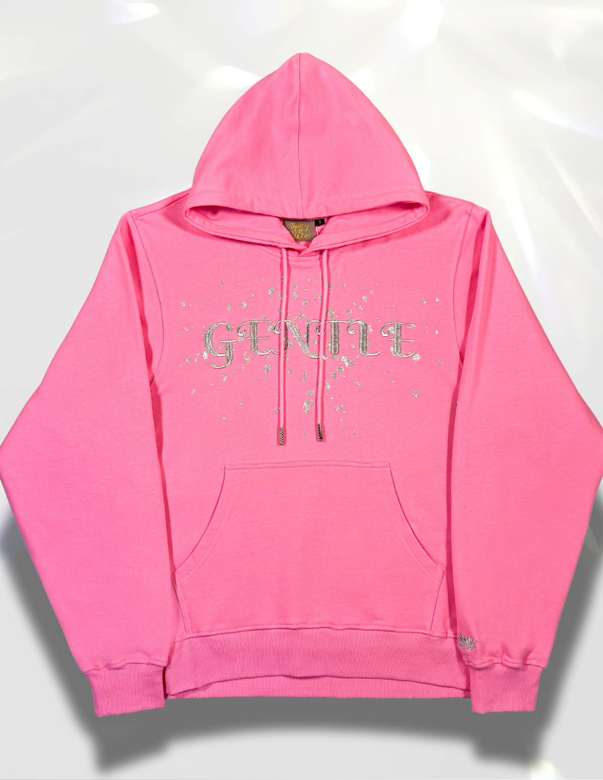 Gentle Silver print and embroidery pink Hoodie by Spicy Bloom.