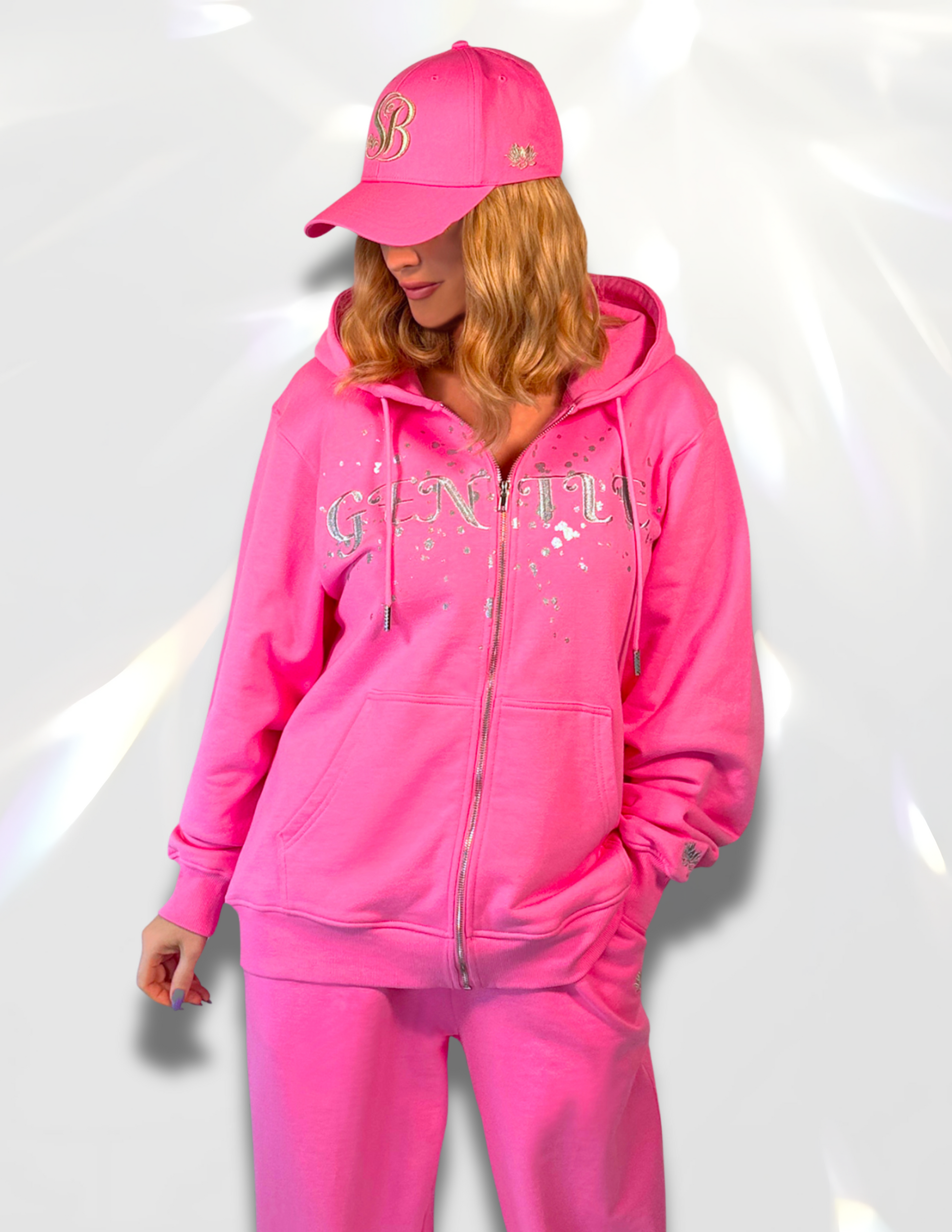 Women’s silver embroidery and glitter print  hoodie with complete matching set – Spicy Bloom 