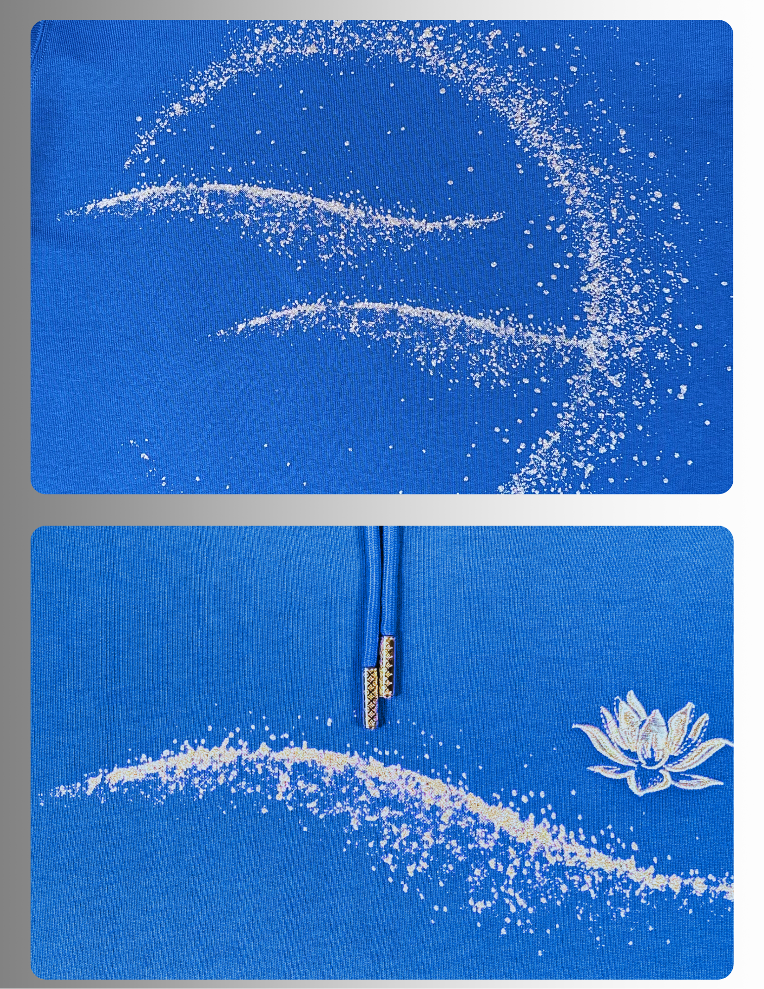 Silver metallic print and embroidery royal blue hoodie by Spicy Bloom 
