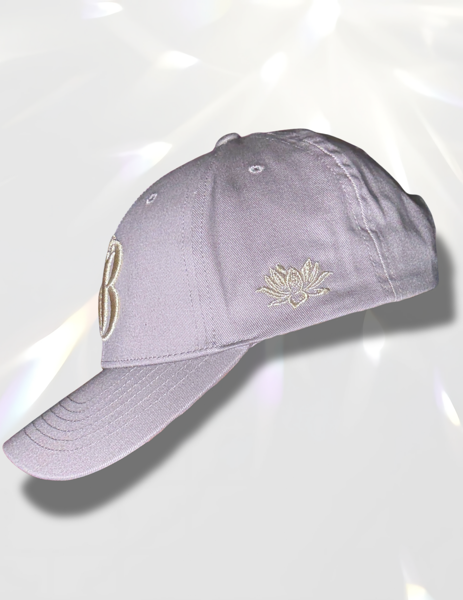 Spicy Bloom gold lotus embroidered cotton hat side view