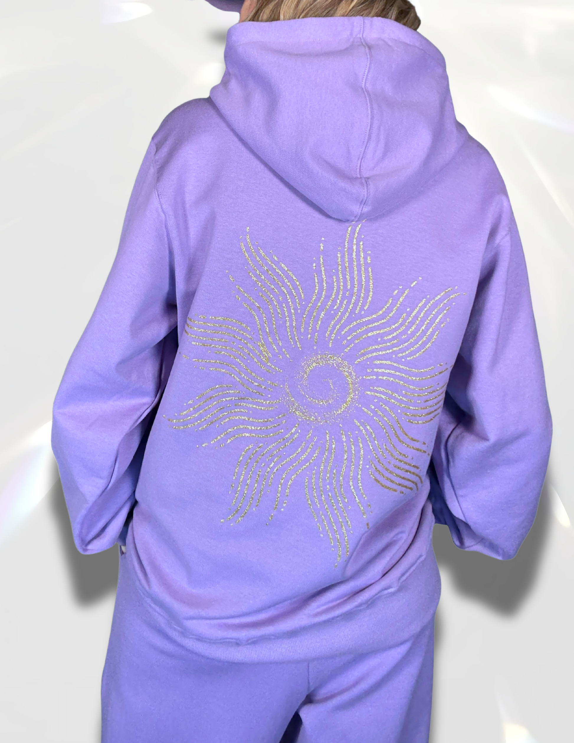 Shine Brightly Gold Glitter Oversized Hoodie matching set with gold glitter pants – Spicy Bloom crewneck.