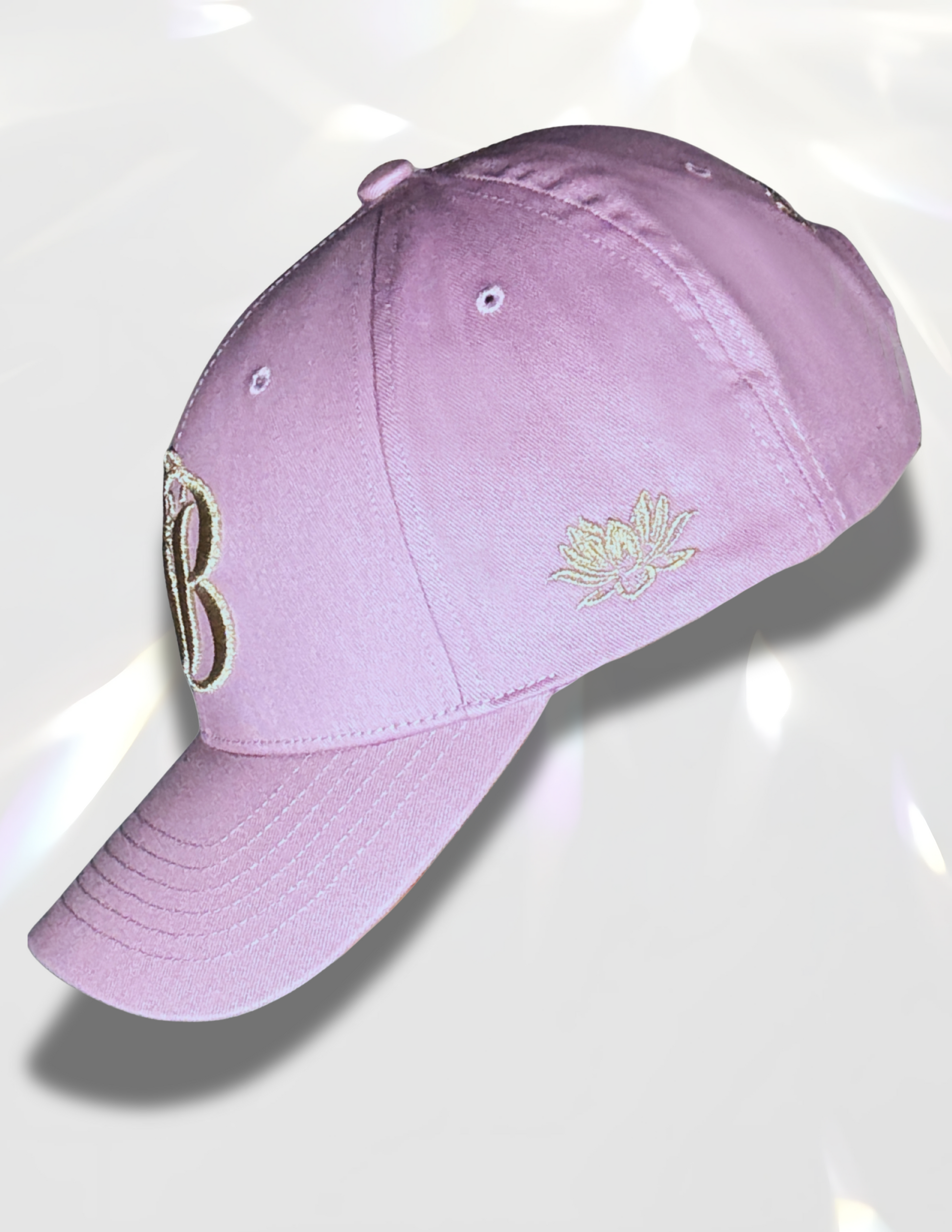 Spicy Bloom gold lotus embroidered cotton hat side view