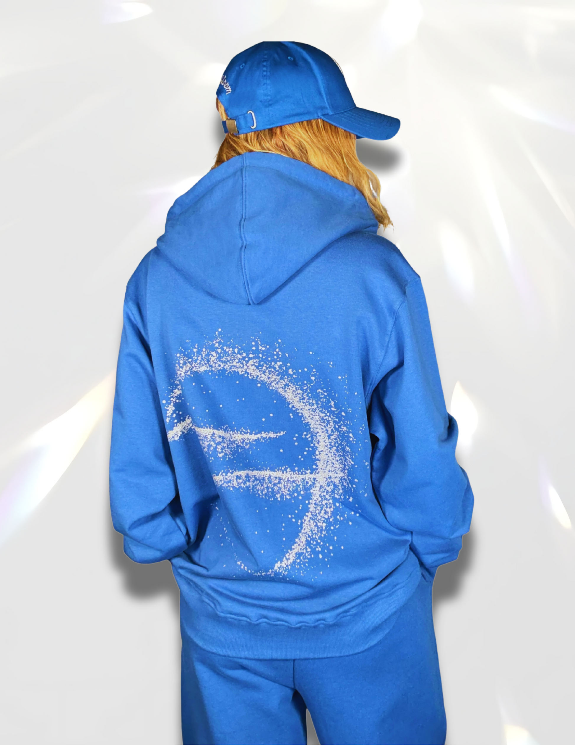 Silver metallic print royal blue hoodie  styled as a matching set – Moon Silver Glow by Spicy Bloom.